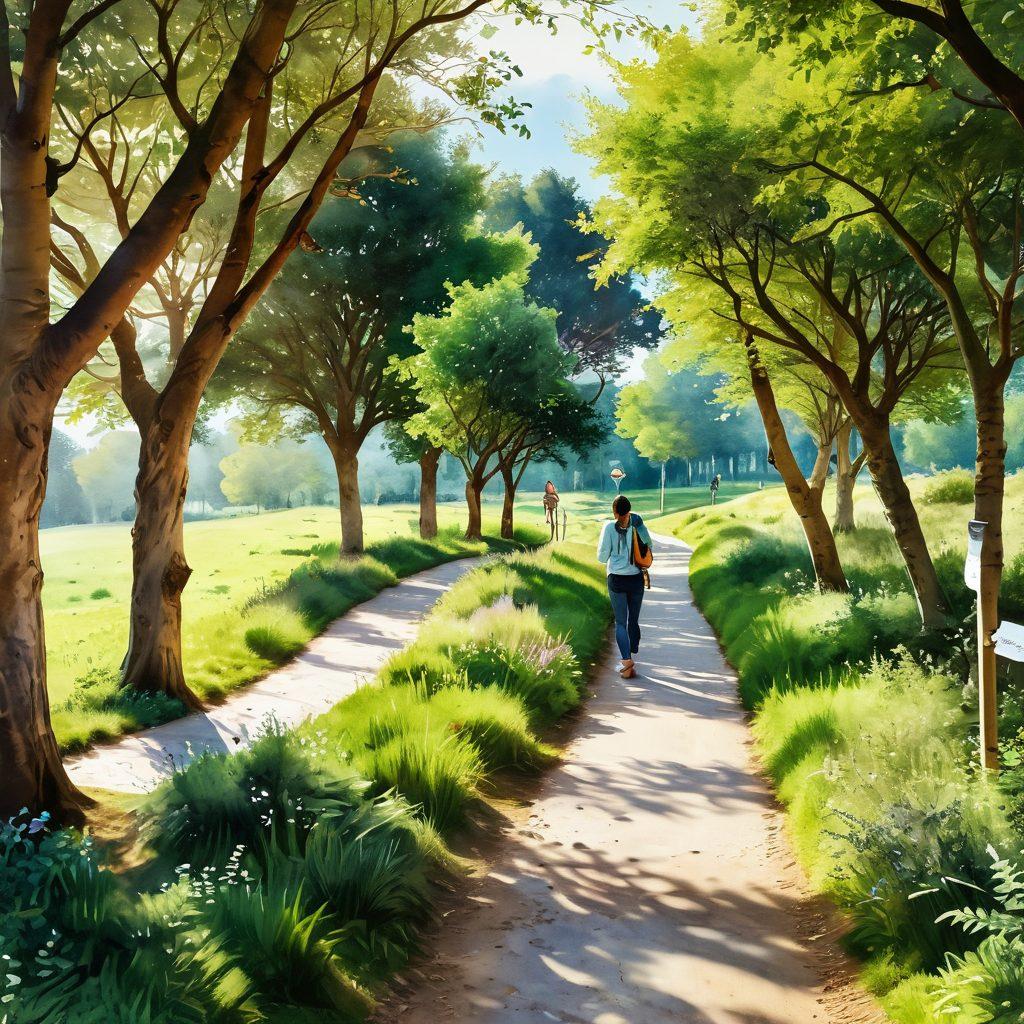 A panoramic view of a winding path through a lush green landscape, with signposts indicating various loan options like 'Personal Loans', 'Home Loans', and 'Student Loans'. In the foreground, a diverse group of people studying financial documents, discussing together with expressions of hope and determination. Soft sunlight filtering through the trees, creating an inviting and optimistic atmosphere. watercolor style. vibrant colors. peaceful backdrop.